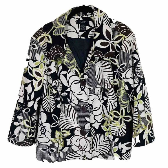 Silkland Women’s Size 2X Silk Jacket Blazer Green Brown Embroidered Floral Lined - Picture 1 of 14